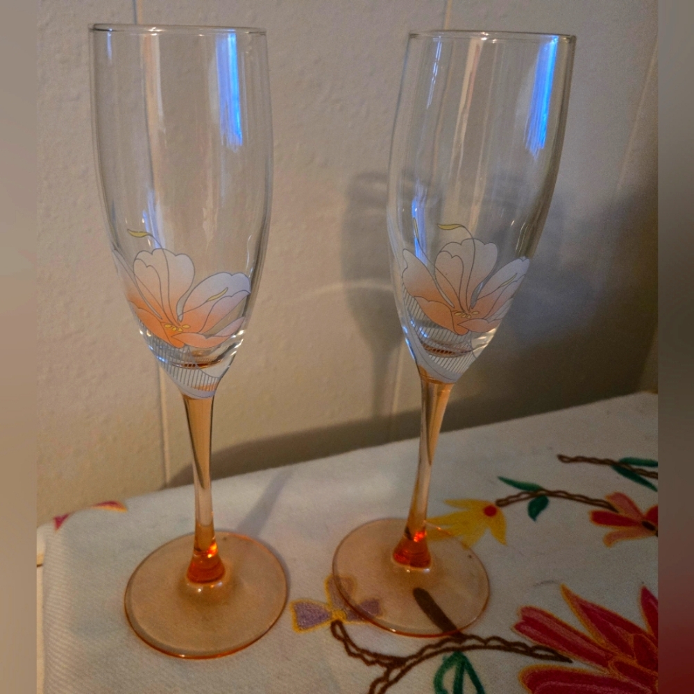 Champange Flutes Luminarc France Pink Stem Anais Design
